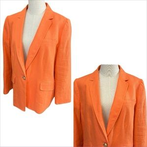 Talbots Orange Linen Blazer Jacket Sz 14 Career Office Preppy Spring Summer